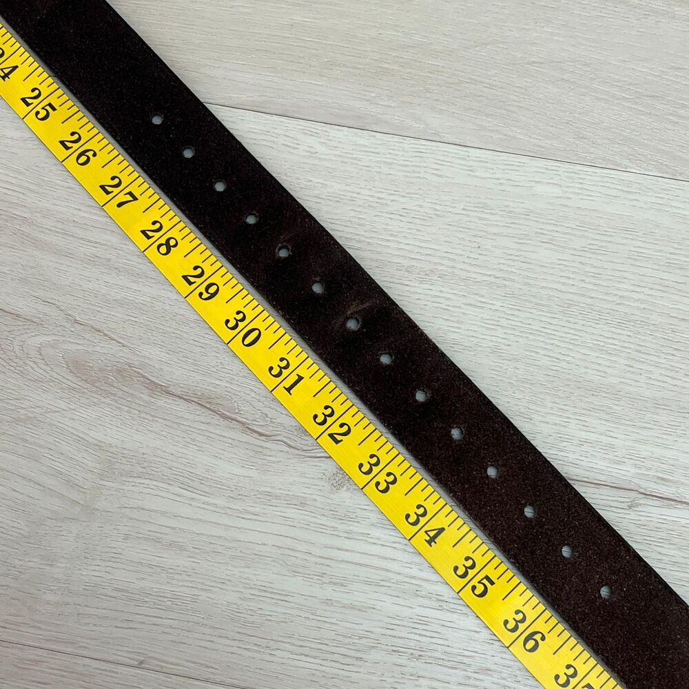 90s/Y2K Chocolate Brown Suede Belt Large Polished Gold-Tone Buckle Fits Size M/L - Picture 10 of 11